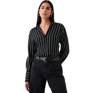 GAP Women’s Satin Relaxed Button Down Shirt size S NWOT Striped Elegant Career